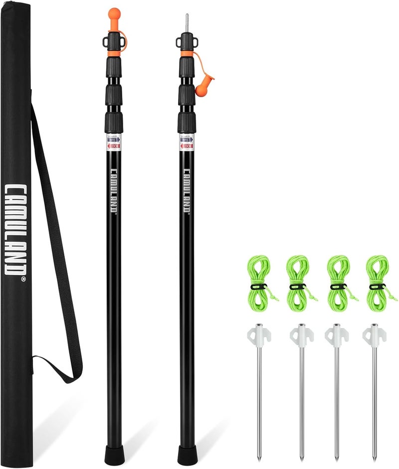 CAMOLAND Tent Poles for Tarp, Telescoping Camping Gear Accessories Stakes for Hammock Rain Fly Sun Shade Adjustable Lightweight Aluminum Set of 34.5" - 110.2" Hiking, Awning/Outdoor with Carry Bag - Image 1